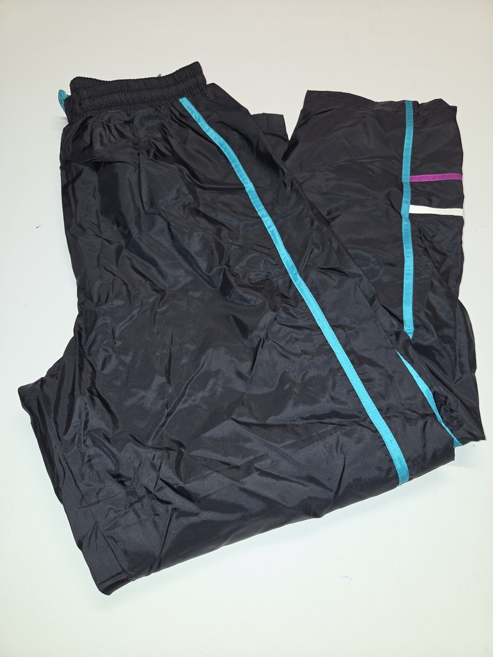 GS Signature Vintage Black Nylon Track Pants 80s Womens L Petite